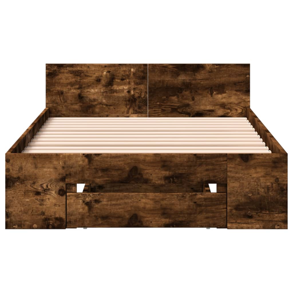 Bed Frame with Drawer Smoked Oak 75 x 190 cm Wood Based Material