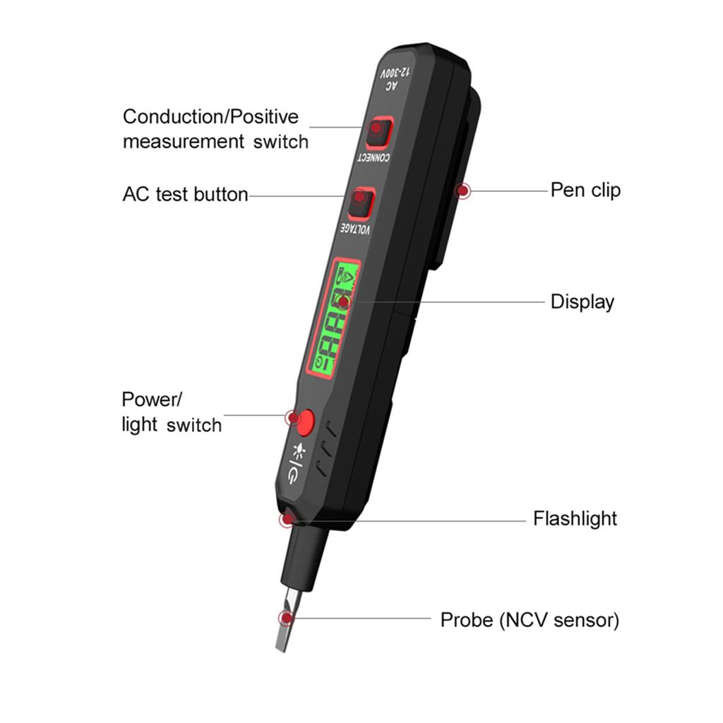 HABOTEST HT89 Voltage Tester AC 12.300V Contact Voltage Detector for LiveCelsiusNull Wire with Flashlight LCD Display Breakpoint Finder with Sound and
