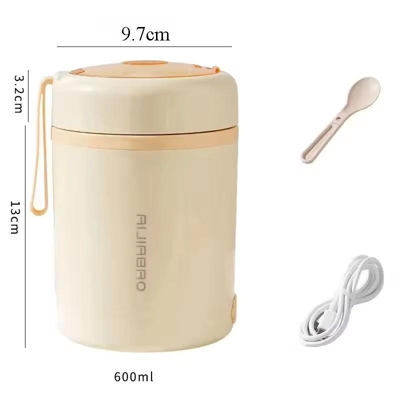 600ML Elektryczny Podgrzewacz do Lunchu USB Przenośny Piknikowy Podgrzewacz do Mleka Napojów Jedzenia Pojemnik ze Stali Nierdzewnej Podgrzewacz do Żywności 5V 12V 24V