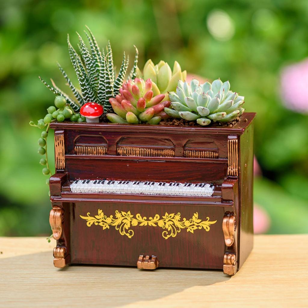 Klavier Pflanzgefäß Retro Design Klavier Blumentopf Harz Pflanzgefäß Luxuriöser Look Heimdeko Artikel Handgefertigte Oberfläche für Terrasse, Balkon