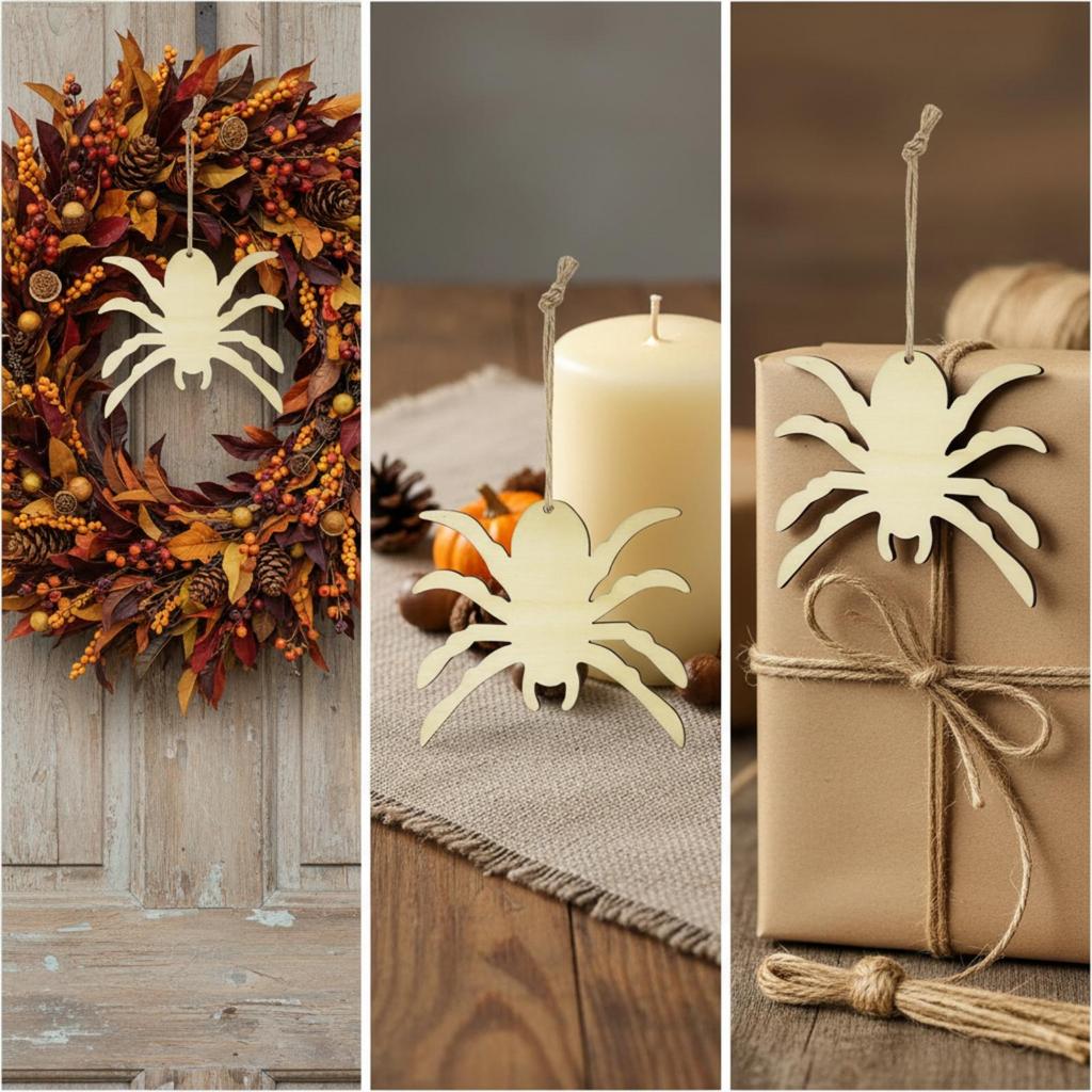 10 Pieces Cut Wooden Spider Ornament Halloween for Doorways