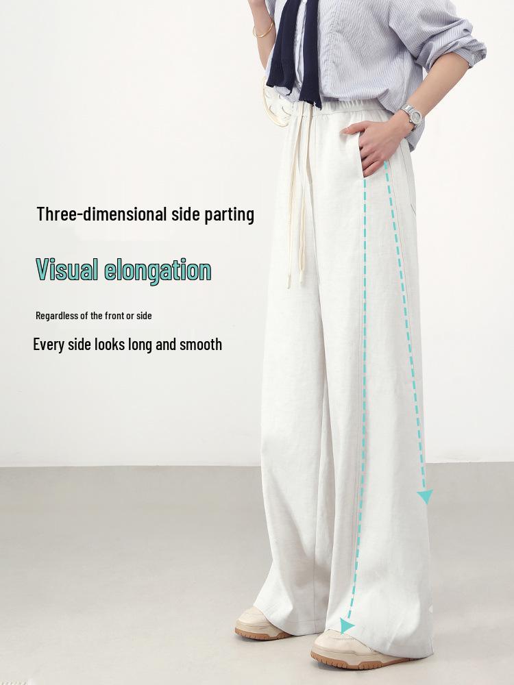 Tencel Linen Women's Wide-Leg Pants: Spring 2026 Arrivals, Elastic Waist, Drawstring, Drape Slimming Straight Leg.