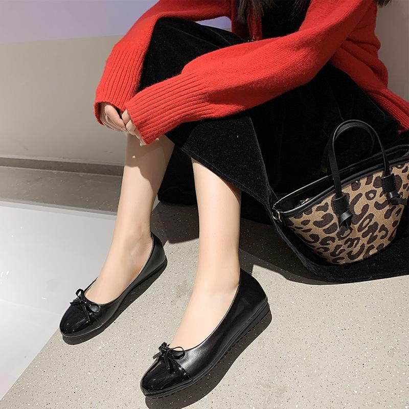 Fashion Ballerina Women's Flat Shoes Comfort Non-slip Ladies Loafers Leather Flats Elegant Bowknot Women's Single Shoes Mother's Shoes