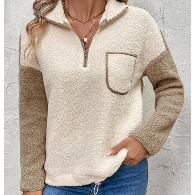 Damemote Uformelt ensfarget trykk Høst Vinter Langermet POLO-halsgensere og lange ermer