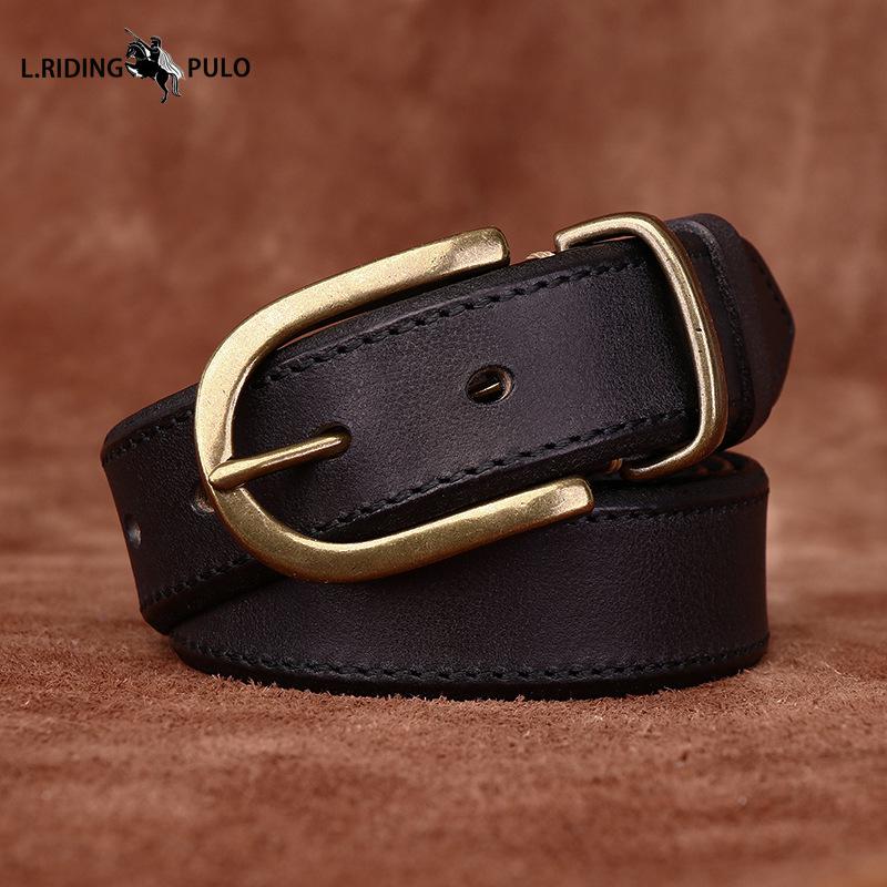 Módní Osobnost Pravá Kůže Pás Retro Kolíčková Spona Ležérní Univerzální Kalhotový Pás