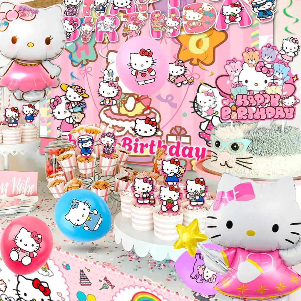 36Pcs Cartoon Birthday Party Supplies, Cartoon Party Decors Set - Cartoon Birthday Decor Banner Background Tablecloth and Cartoon Balloon Cake Topper