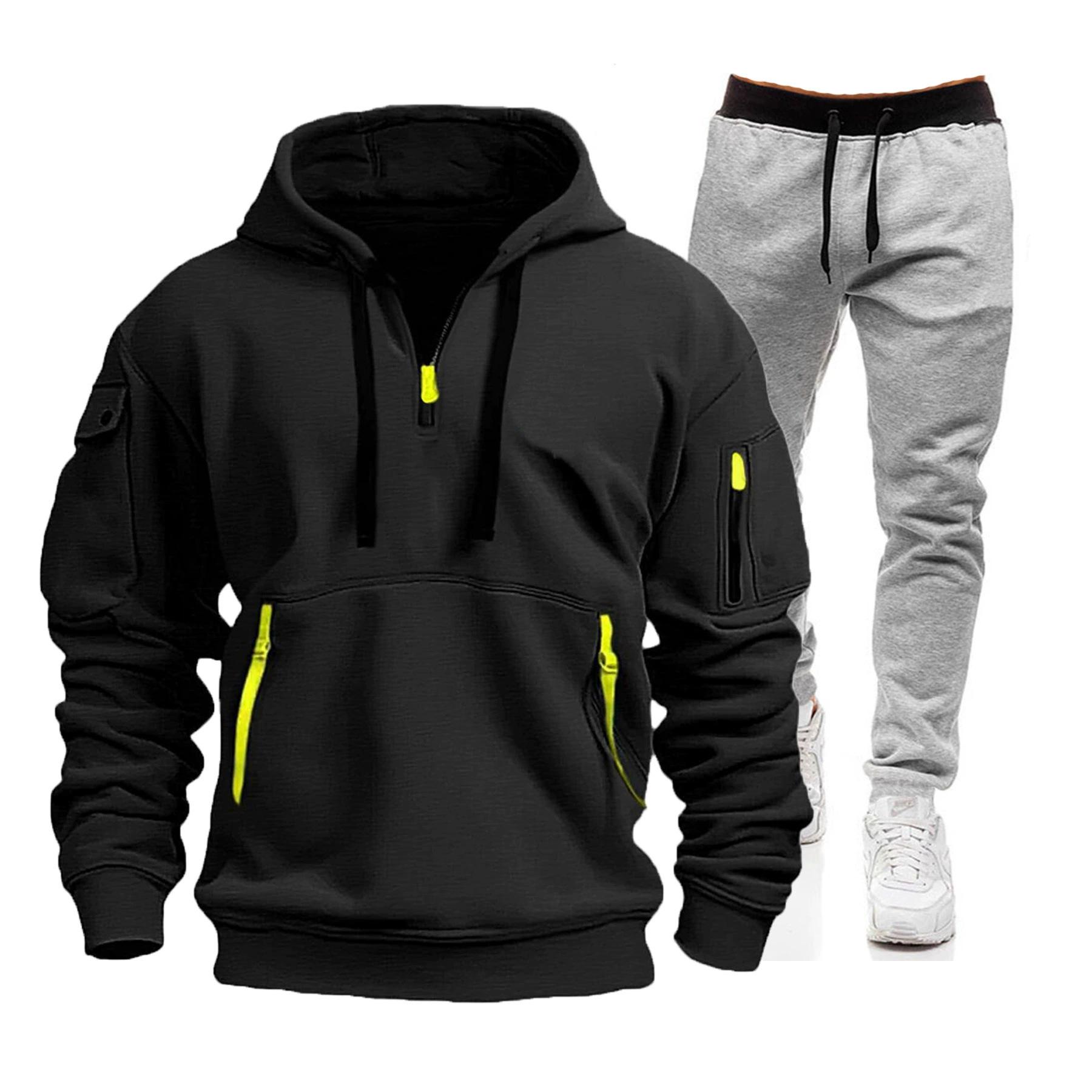 

Autumn And Winter Sports Sweater Suit Men s Zipper Hoodie Sportswear Suit L чорний