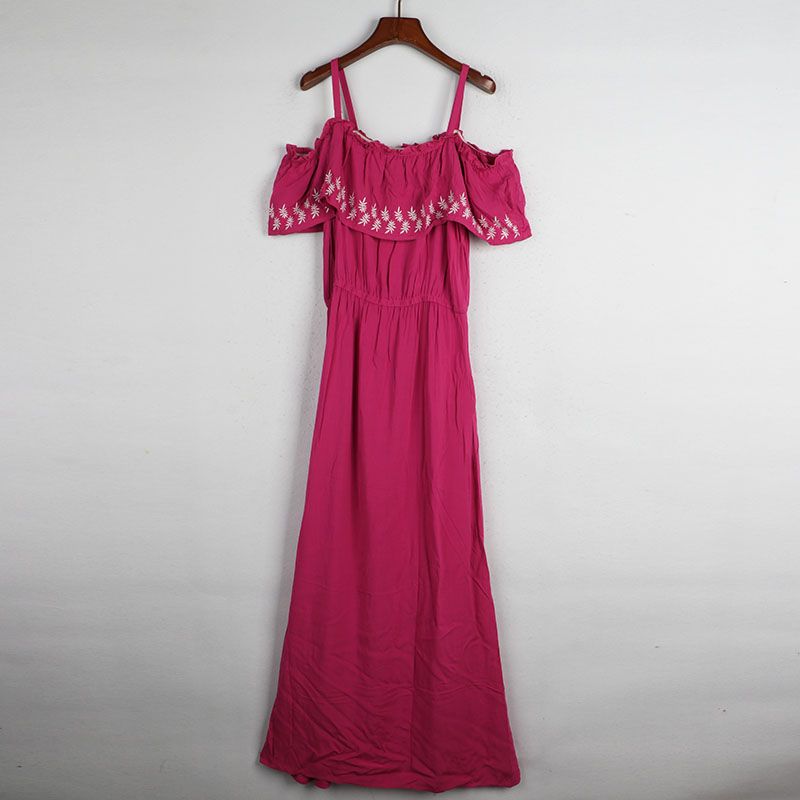 

Sunshine Home Summer New Foreign Trade European and American Plus size women clothing off-Shoulder Cami Dress Long dress Rose Red Bust size 100-106