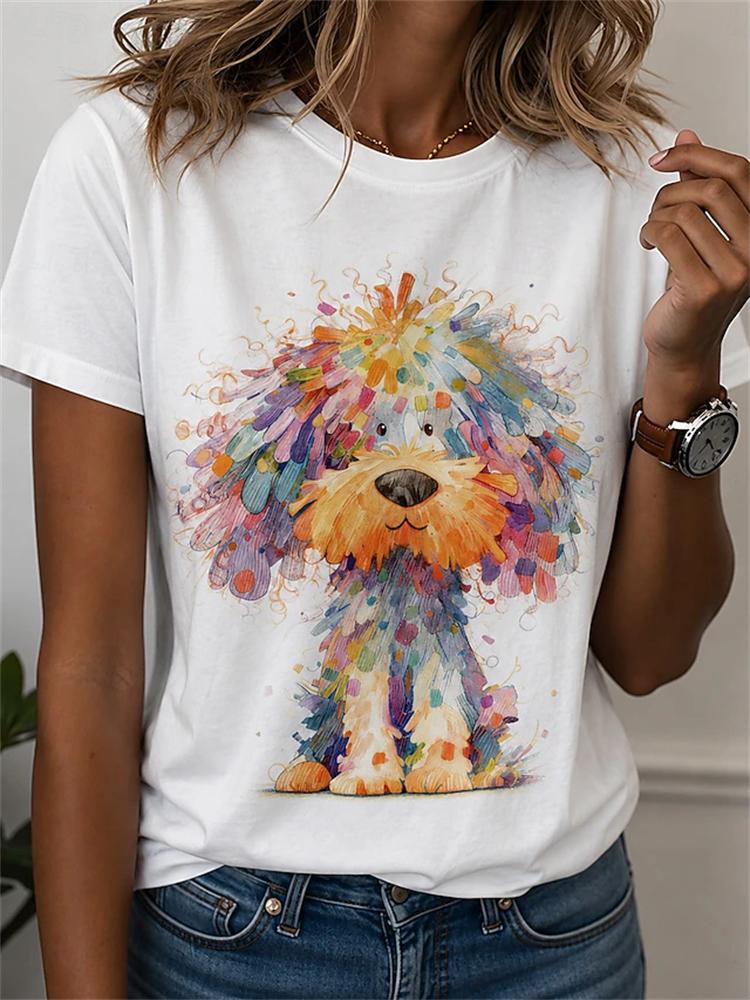 New Women's Streetwear Short-Sleeve T-Shirt Minimalist-Style Graffiti Pig Print Top Stylish and Comfortable Short-Sleeve Shirt