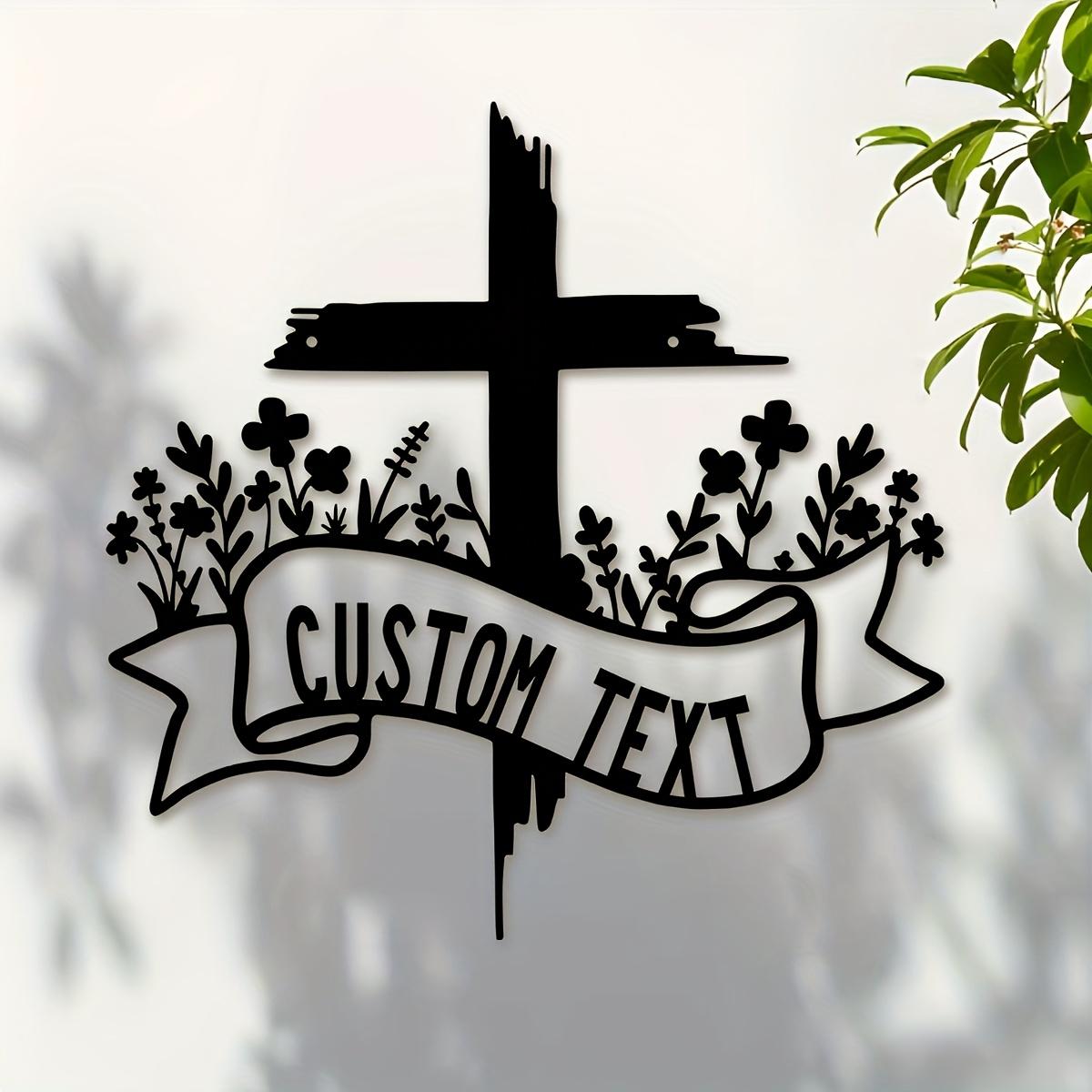 

Metal Wall Art Cross Floral Design Family Name Address Sign Custom Personalized Home Decor