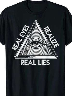 Men's "Real Eyes Realize Real Lies" Graphic Cotton T-Shirt - Black Casual Crew N Unisex T-Shirt
