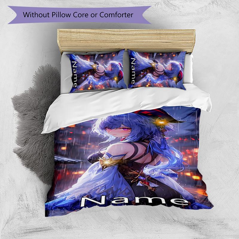 3pcs Custom Name Genshin Impact Characters Bedding Set Duvet Cover Closure Includes 1 Duvet Cover & 2 Pillowcases for All Seasons Bedroom Decor