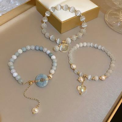 Original Opal Sea Blue Treasure Moonlight Crystal Bracelet Light Luxury Elastic Bracelet for Girls Women Jewelry Accessories