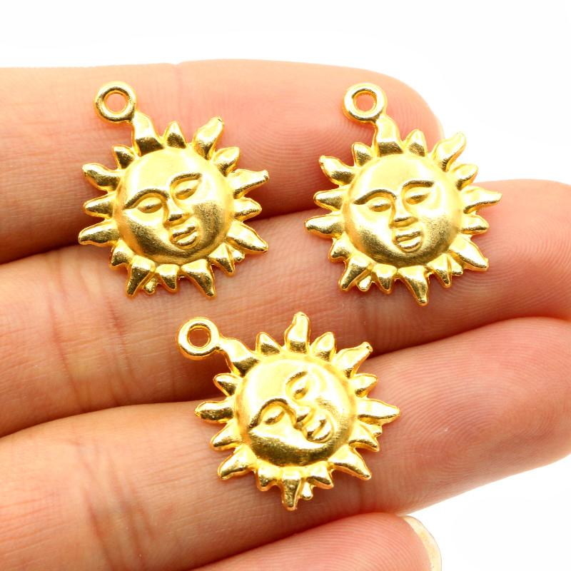 21x17mm 15pcs Antique Silver Plated Gold plated Bronze Sun Handmade Charms Pendant:DIY for bracelet necklace