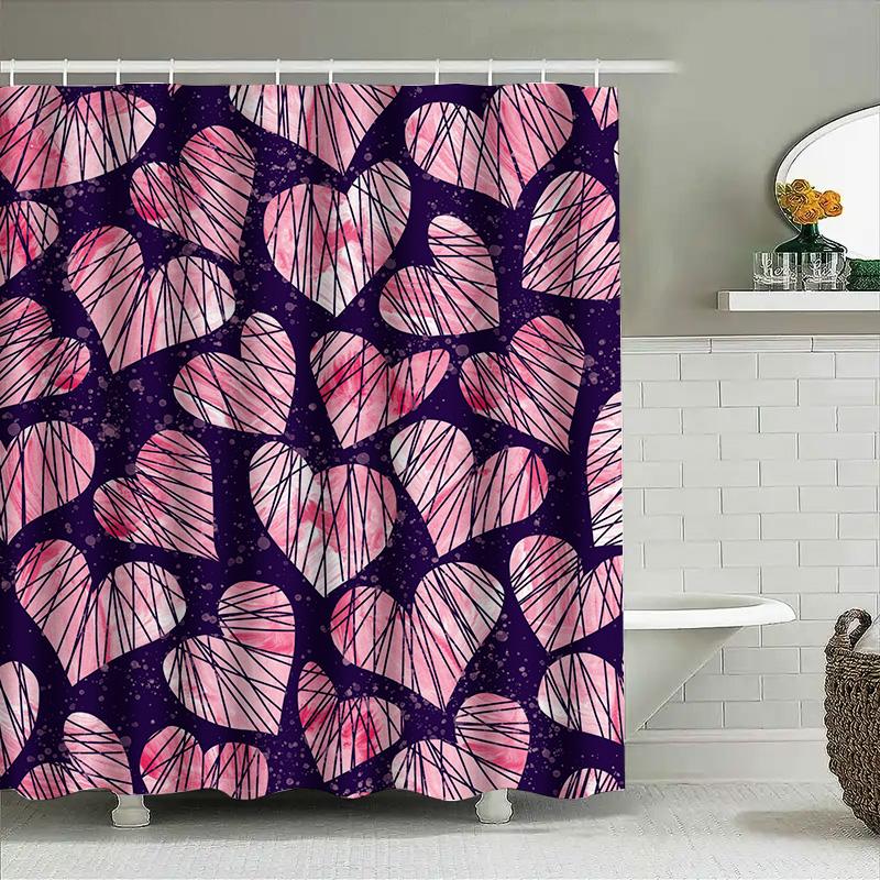 Pink Heart Shower Curtain Bathtub Liner Decor For Bathroom Non-Slip Waterproof Fabric 36X72 Inch Modern Home Design