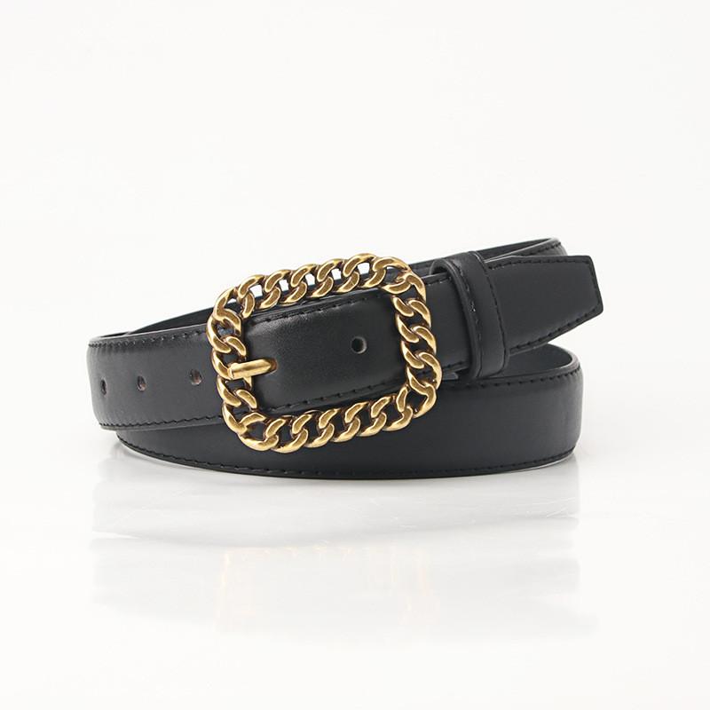 Minimalist Retro Chain Buckle Ladies Leather Belt With Alloy Clasp For Casual Wear