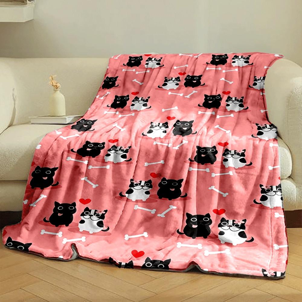 Cute cats and dogs with hearts, bones, and pink background repeating pattern. for all seasons blanket lunch break throw gift