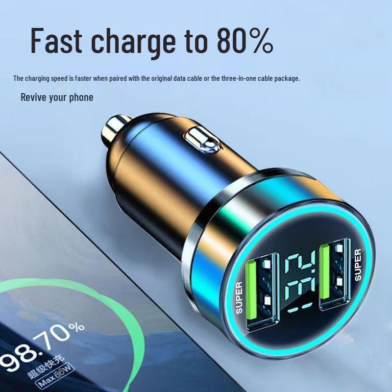 120W Dual Port Car Charger with Digital Display and Super Fast Charging