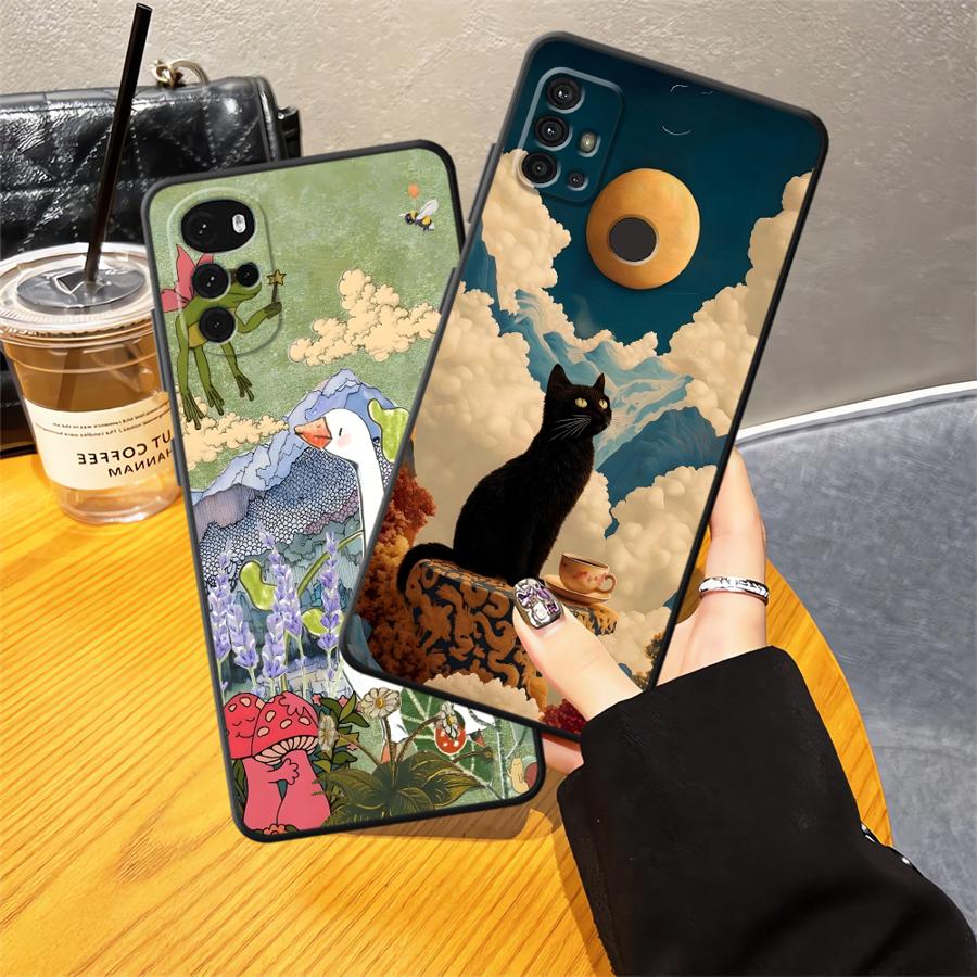 Cartoon Duck Cat Phone Cover Case for Motorola Moto G52 G32 G60s G71 G50 G22 Edge40 G53 G30 Edge 20 Pro 30 Lite G51 G73