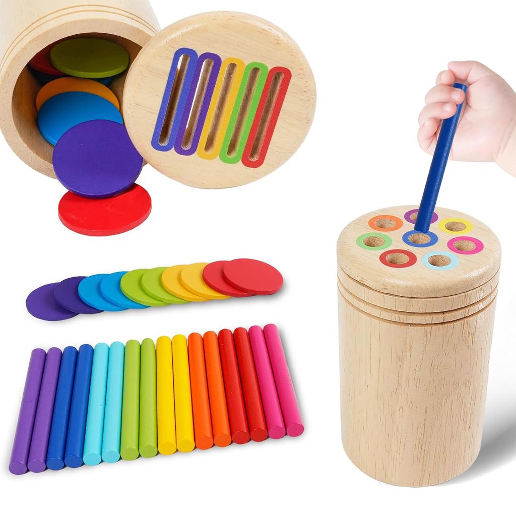 Giocattoli Montessori per Bambini di 3 Anni Giocattoli in Legno per Ordinare Monete, Bastoncini e Forme Giocattoli Educativi per Bambini Piccoli Motricità Fine Giocattoli Sensoriali