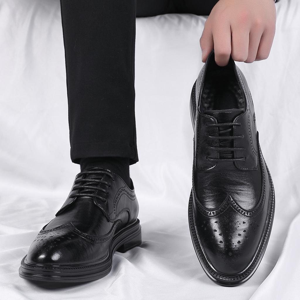 Business Dress Casual Shoes British Groom Leather Heightening Suit Soft Sole Wedding Leather Shoes Men's Spring Job