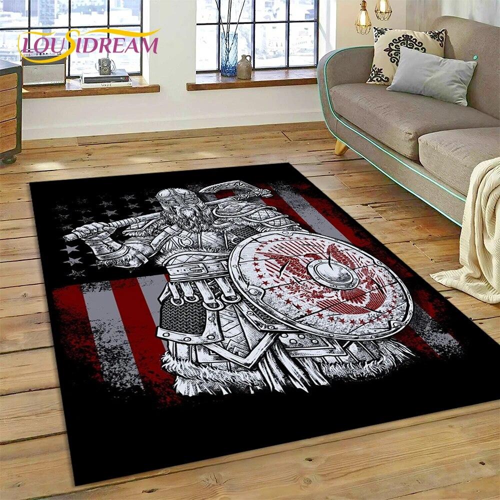Viking Nordic Odin Valhalla Cartoon Valknut Carpet Rug for Home Living Room Bedroom Sofa Doormat Decor,kid Area Rug Non-slip Mat