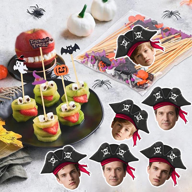 50pcs Customized Halloween Sticker 5cm Personalized Pirate Hat With Custom Face Label Funny Paper Stickers Hallow Party Supply