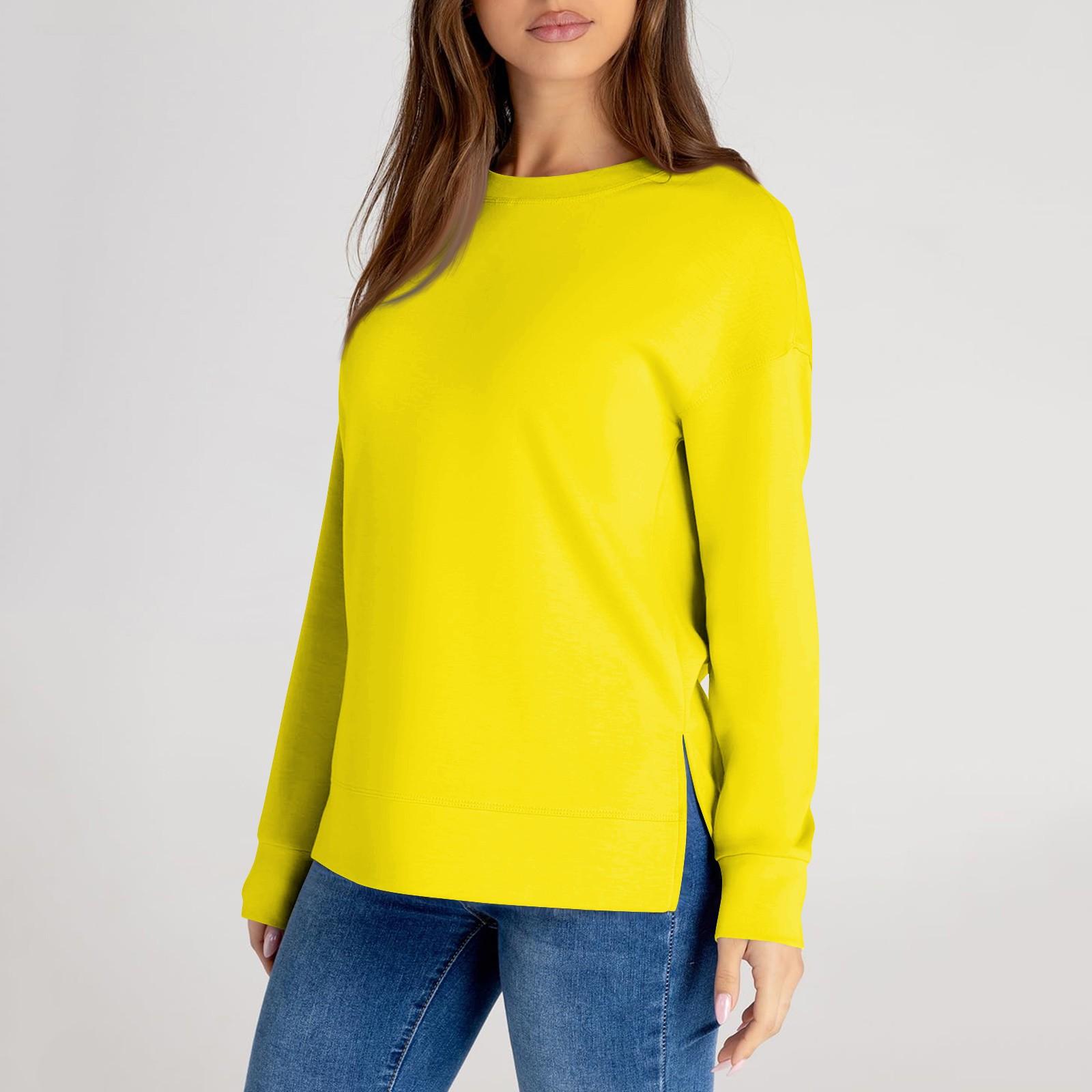 

Женский повседневный модный однотонный свитер с круглым вырезом и длинными рукавами XL жёлтый