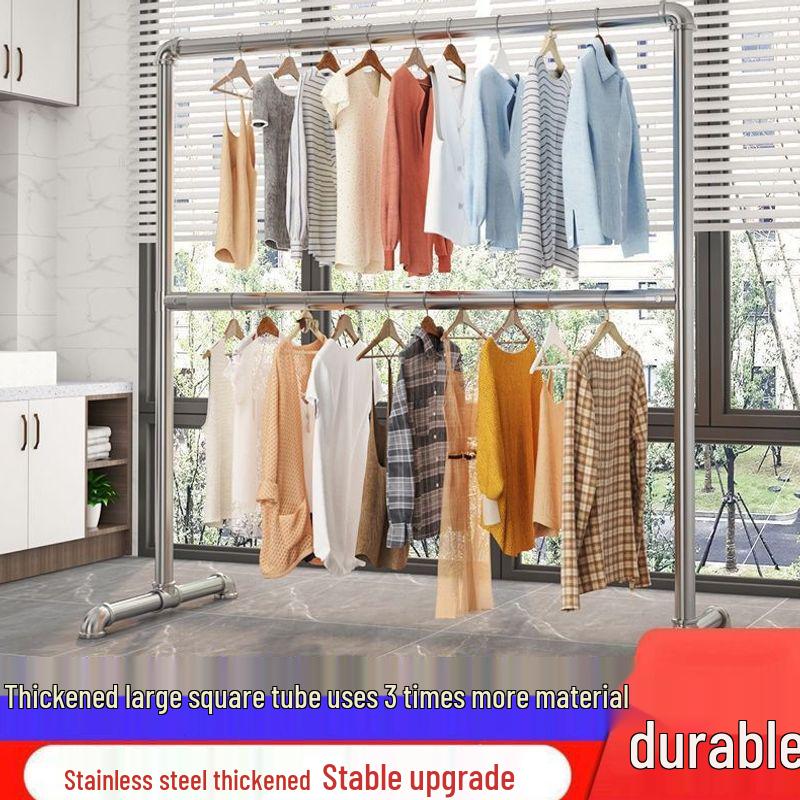Thickened Steel Pipe Clothes Rack: Reinforced Floor-Standing Rack for Bedroom and Balcony