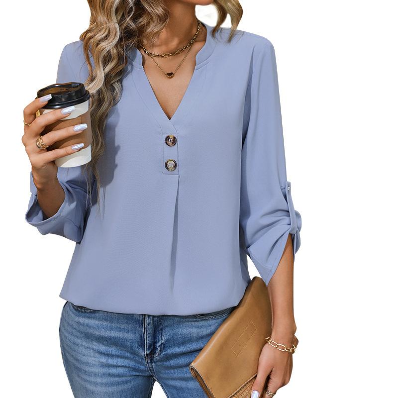 Fashionable and Casual Temperament Autumn Women's Long-sleeved Pullover Solid Color Shirt Female