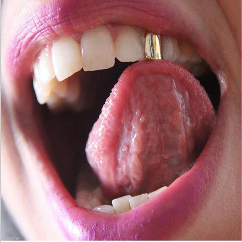 Trendy Hip Hop Gold Plated Small Single Tooth Cap Grillz Top Bottom False Teeth Stylish Fashion Jewelry Accessory