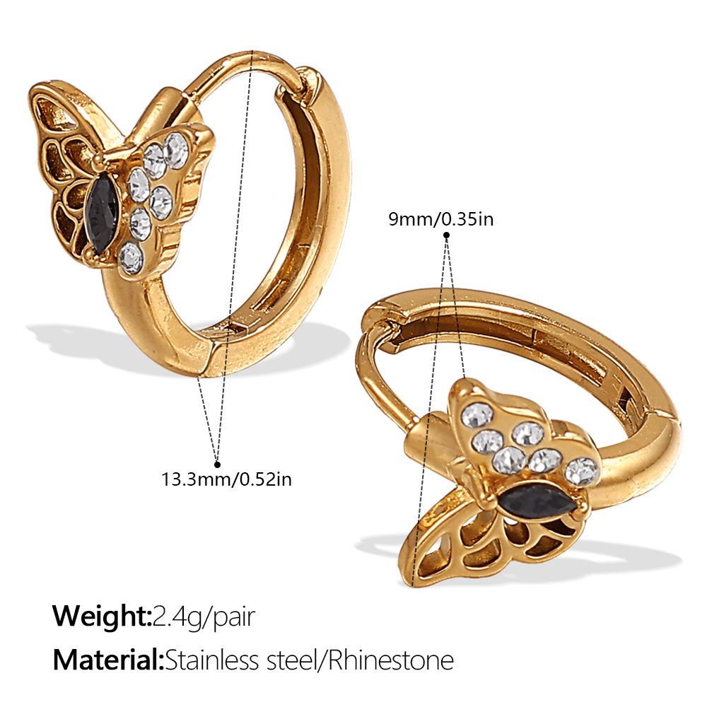 18k Gold Plated Rhinestone Butterfly Hoop Earrings - Women's Exquisite European & American Style