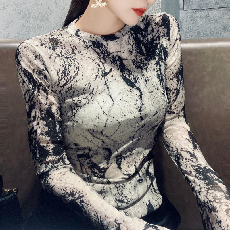 New 2024 Women's Sheer Tie-Dye Mesh Sun Protection Long Sleeve Slim Top