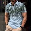 3D Printed Color Striped Polo Shirt Men's Top