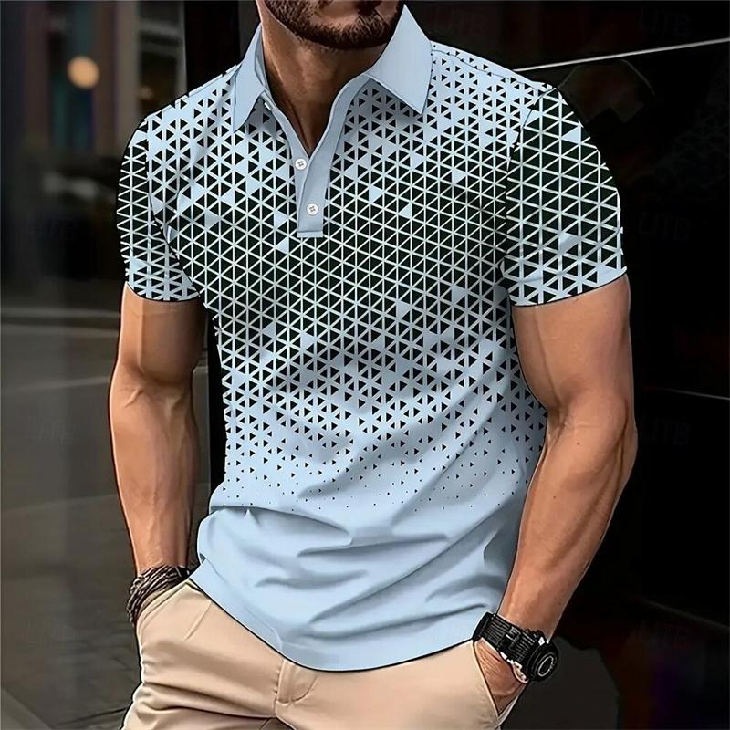 3D printed color striped polo shirt men s top S