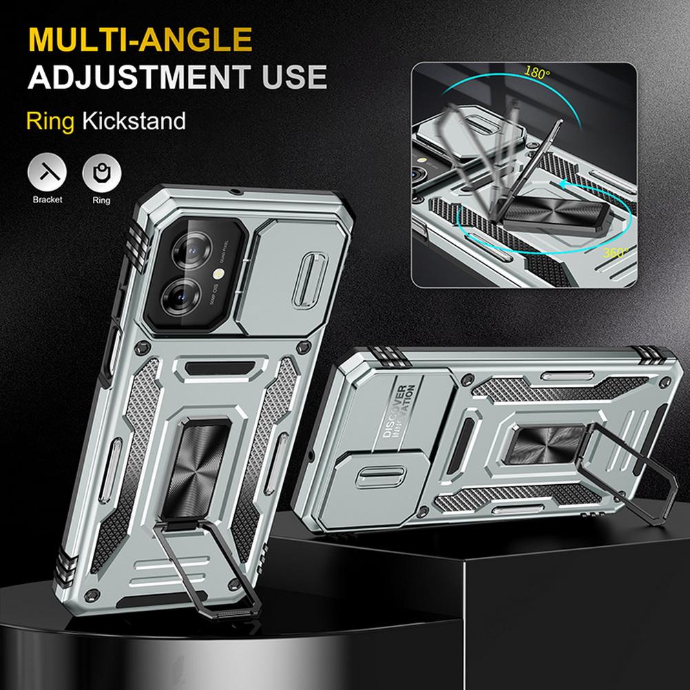 Slid Camera protect case for Moto G55 G84 G54 G24 Power G14 G04 G04S G53 G23 G13 E14 E13 G32 Armor Metal Ring Holder Stand Cover