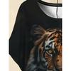 3D Printed Women's Round Neck Tiger Pattern T-shirt Multifunctional Summer Fresh Women's Version T-shirt Breathable Machine Wash Outdoor Top