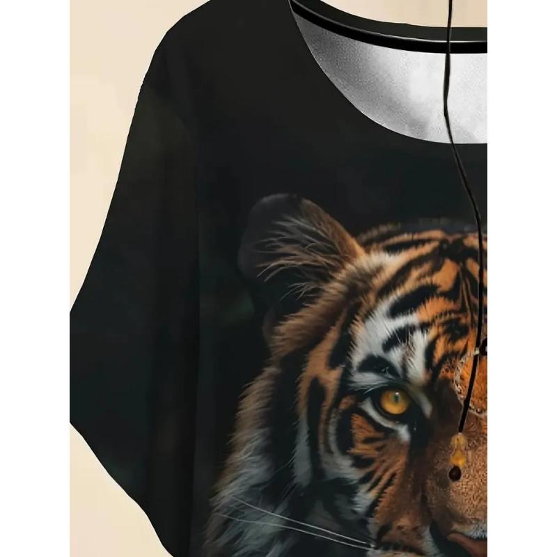 3D Printed Women's Round Neck Tiger Pattern T-shirt Multifunctional Summer Fresh Women's Version T-shirt Breathable Machine Wash Outdoor Top