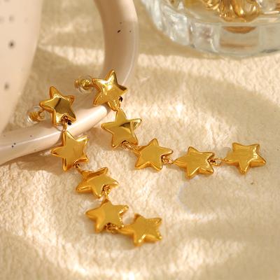 Vintage Ladies Earrings 18k Gold Stainless Steel Glossy Whole String Little Star Earrings Jewelry