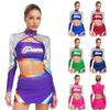 Top Corto da Donna a Maniche Lunghe con Incroci e Strass Uniforme da Cheerleading Set Gonna da Ballo