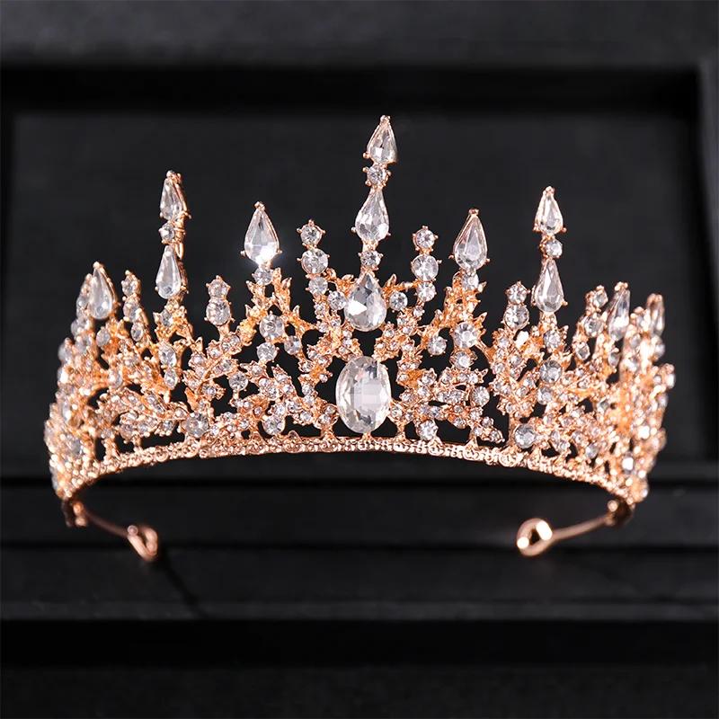 Goldfarbene Luxus-Kristall-Hochzeitstiara und Kronen Party Strass Abschlussball Braut Diadem Krone Tiara für Damen Braut Haarschmuck
