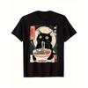 Ramen Cat Eating Noodles Japanese Ukiyo E Graphic Tee Men Casual Short Sleeve Cotton TShirt