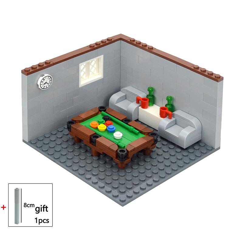 City House Building Blocks Toys MOC Furniture Model Bricks Bedroom Living Room Bathroom Pool Table Study-room For Children Gifts