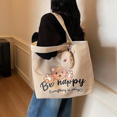 Damen Cartoon-Print Canvas Handtasche - Große Kapazität Schulter-/Umhängetasche