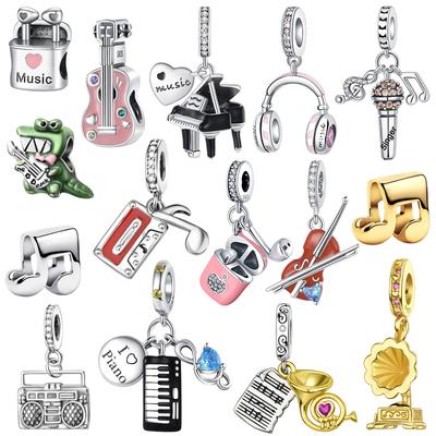 925 Silver Music Instrument Charms Piano Headphone Trumpet Violin Pendant Beads DIY Bracelet Necklace Gift for Her