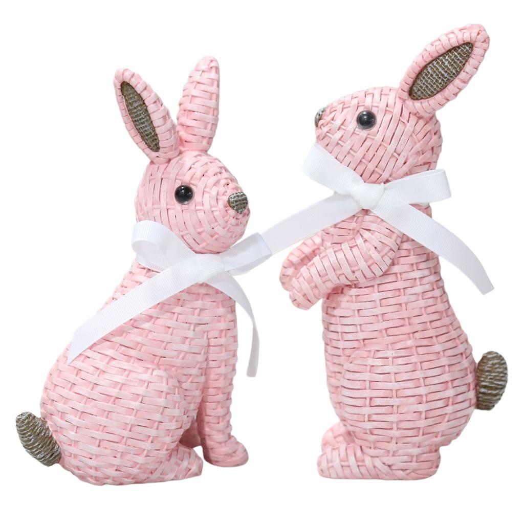 Resin Rattan Easter Bunny Vine Weaving Effect Wicker Bunny Decor Figurine Statue Decorative Ornament for Spring Table Decor