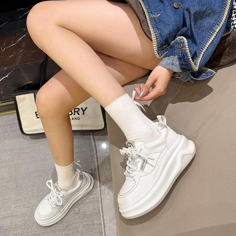 Leather little white shoes women's spring and summer new thick-soled heightening board shoes niche versatile breathable student casual shoes
