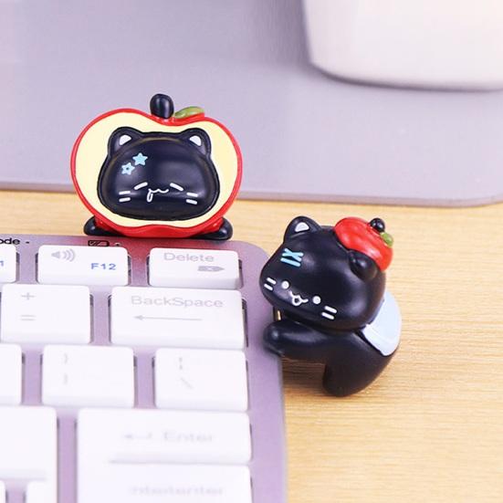 1/4 Stück Frucht Schwarze Katze Figur Computer Monitor Dekoration Cartoon Kätzchen Statue Skulptur Heim Büro Auto Armaturenbrett Ornament