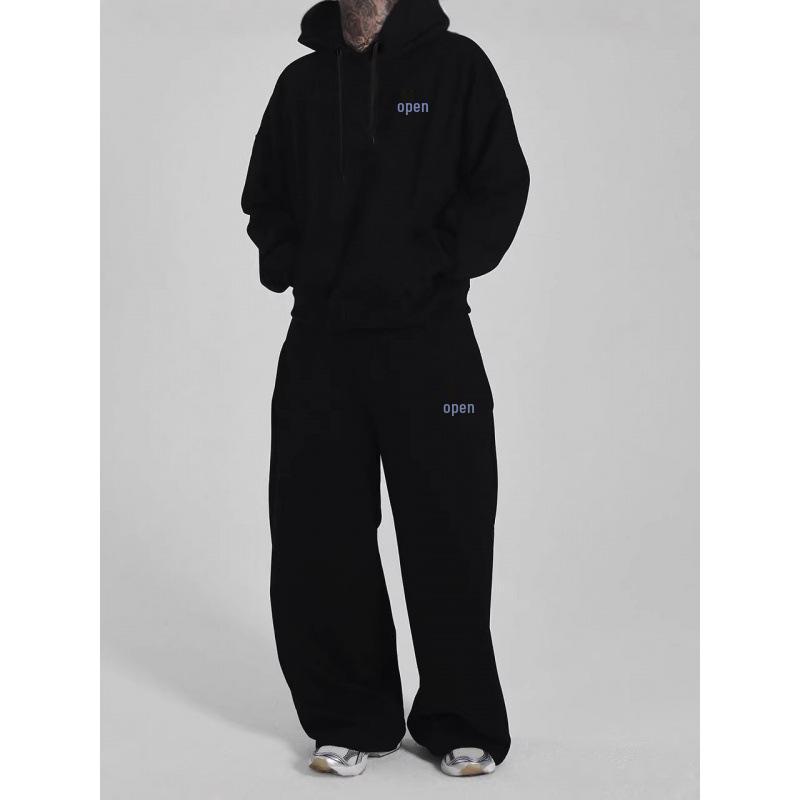 Men's Trendy Cross-border Letter Print Hooded Sweatshirt Set
