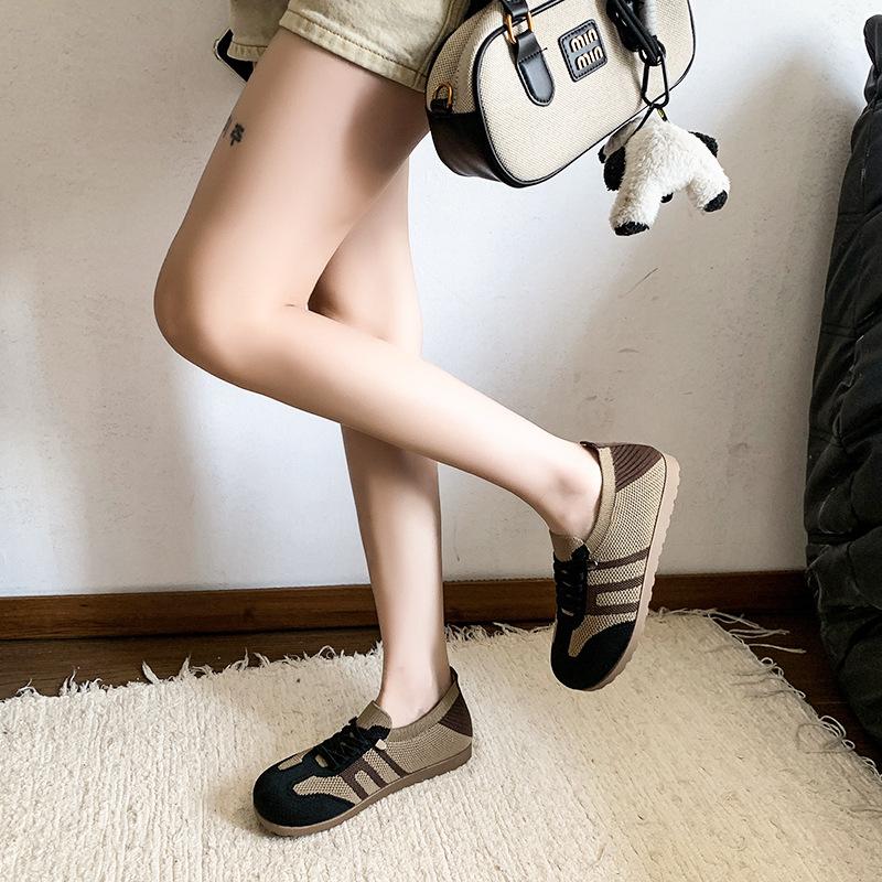 Casual Single Shoes Women's 2025 Spring New Flying Woven German Training Shoes Casual Women's Shoes Lightweight Single Shoes Soft Sole Comfortable M